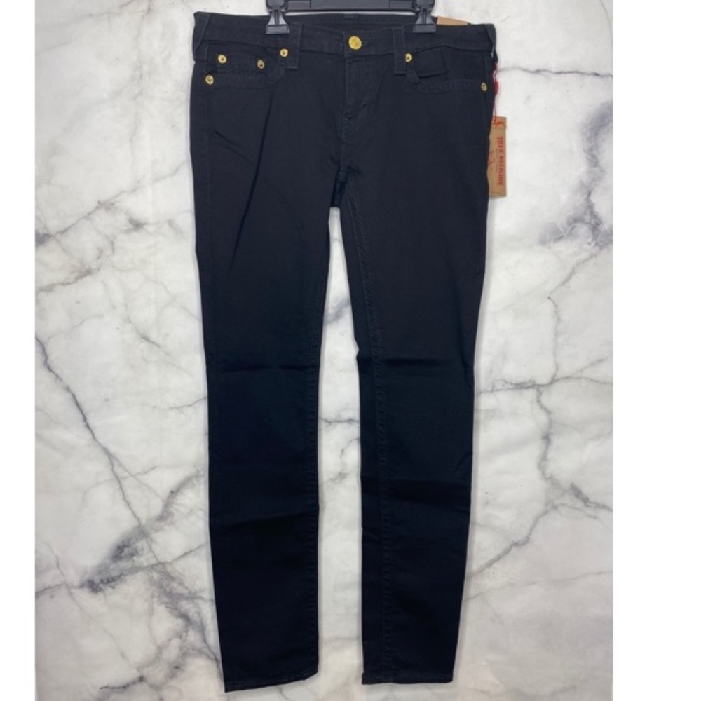 TRUE RELIGION Black Skinny Jeans with Gold Detail